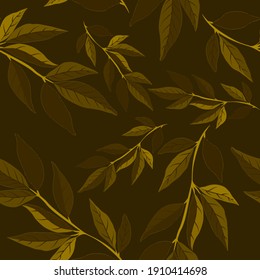 Botanical seamless pattern with leaves. Bright summer or spring print for any purposes. Colorful hand drawn illustration. Vintage natural pattern. Organic background.	