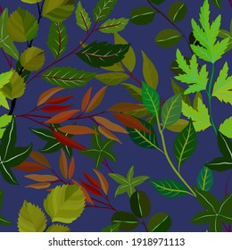 Patrón botánico sin soldadura con hojas. Brillante impresión de verano o primavera para cualquier propósito. Colorida ilustración dibujada a mano. Patrón natural vintage. Fondo orgánico.	