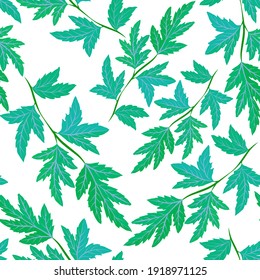 Botanical seamless pattern with leaves. Bright summer or spring print for any purposes. Colorful hand drawn illustration. Vintage natural pattern. Organic background.	
