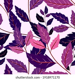 Patrón botánico sin soldadura con hojas. Brillante impresión de verano o primavera para cualquier propósito. Colorida ilustración dibujada a mano. Patrón natural vintage. Fondo orgánico.	