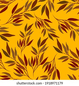 Patrón botánico sin soldadura con hojas. Brillante impresión de verano o primavera para cualquier propósito. Colorida ilustración dibujada a mano. Patrón natural vintage. Fondo orgánico.	