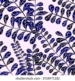 Botanical seamless pattern with leaves. Bright summer or spring print for any purposes. Colorful hand drawn illustration. Vintage natural pattern. Organic background.	