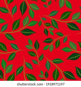 Patrón botánico sin soldadura con hojas. Brillante impresión de verano o primavera para cualquier propósito. Colorida ilustración dibujada a mano. Patrón natural vintage. Fondo orgánico.	