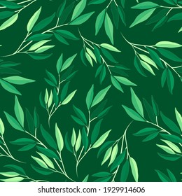 Botanical seamless pattern with leaves. Bright summer or spring print for any purposes. Colorful hand drawn illustration. Vintage natural pattern. Organic background.	