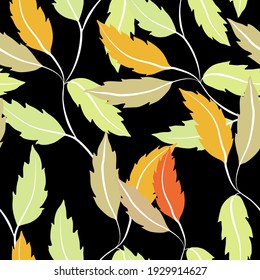 Patrón botánico sin soldadura con hojas. Brillante impresión de verano o primavera para cualquier propósito. Colorida ilustración dibujada a mano. Patrón natural vintage. Fondo orgánico.	
