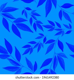 Botanical seamless pattern with leaves. Bright summer or spring print for any purposes. Colorful hand drawn illustration. Vintage natural pattern. Organic background.	