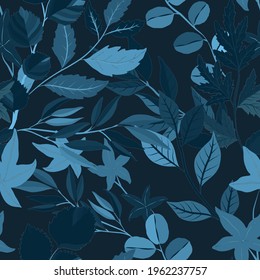 Botanical seamless pattern with leaves. Bright summer or spring print for any purposes. Colorful hand drawn illustration. Vintage natural pattern. Organic background.	