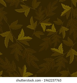 Botanical seamless pattern with leaves. Bright summer or spring print for any purposes. Colorful hand drawn illustration. Vintage natural pattern. Organic background.	
