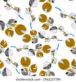Botanical seamless pattern with leaves. Bright summer or spring print for any purposes. Colorful hand drawn illustration. Vintage natural pattern. Organic background.	