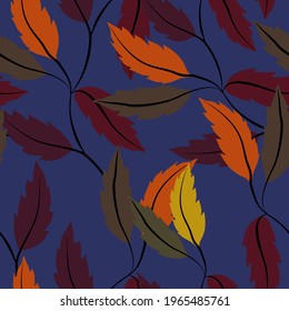 Botanical seamless pattern with leaves. Bright summer or spring print for any purposes. Colorful hand drawn illustration. Vintage natural pattern. Organic background.	
