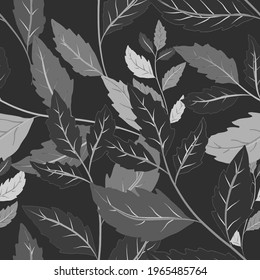Botanical seamless pattern with leaves. Bright summer or spring print for any purposes. Colorful hand drawn illustration. Vintage natural pattern. Organic background.	