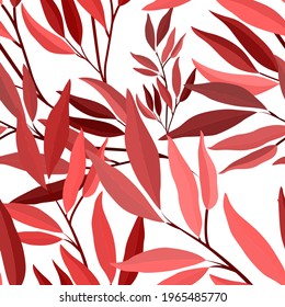 Botanical seamless pattern with leaves. Bright summer or spring print for any purposes. Colorful hand drawn illustration. Vintage natural pattern. Organic background.	