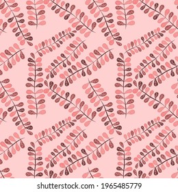 Botanical seamless pattern with leaves. Bright summer or spring print for any purposes. Colorful hand drawn illustration. Vintage natural pattern. Organic background.	
