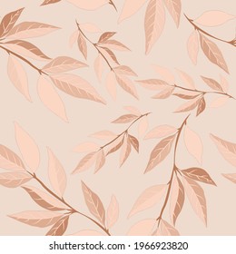 Patrón botánico sin soldadura con hojas. Brillante impresión de verano o primavera para cualquier propósito. Colorida ilustración dibujada a mano. Patrón natural vintage. Fondo orgánico.	