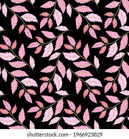 Botanical seamless pattern with leaves. Bright summer or spring print for any purposes. Colorful hand drawn illustration. Vintage natural pattern. Organic background.	