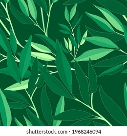 Botanical seamless pattern with leaves. Bright summer or spring print for any purposes. Colorful hand drawn illustration. Vintage natural pattern. Organic background.	