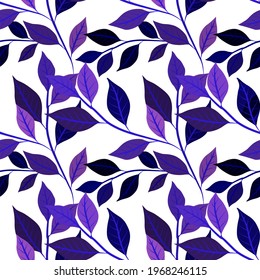 Botanical seamless pattern with leaves. Bright summer or spring print for any purposes. Colorful hand drawn illustration. Vintage natural pattern. Organic background.	