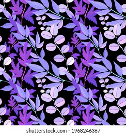 Botanical seamless pattern with leaves. Bright summer or spring print for any purposes. Colorful hand drawn illustration. Vintage natural pattern. Organic background.	