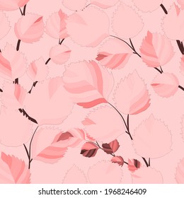 Botanisches nahtloses Muster mit Blättern. Heller Sommer- oder Frühlingsdruck für jeden Zweck. Farbige, handgezeichnete Illustration. Vintage natürliche Muster. Organischer Hintergrund.	