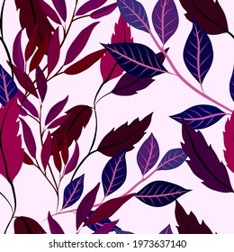 Botanical seamless pattern with leaves. Bright summer or spring print for any purposes. Colorful hand drawn illustration. Vintage natural pattern. Organic background.	
