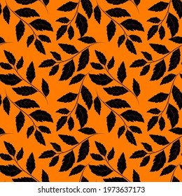 Botanical seamless pattern with leaves. Bright summer or spring print for any purposes. Colorful hand drawn illustration. Vintage natural pattern. Organic background.	