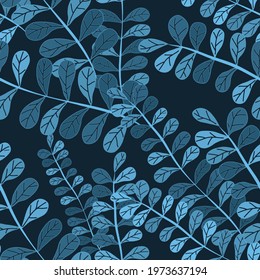 Botanical seamless pattern with leaves. Bright summer or spring print for any purposes. Colorful hand drawn illustration. Vintage natural pattern. Organic background.	