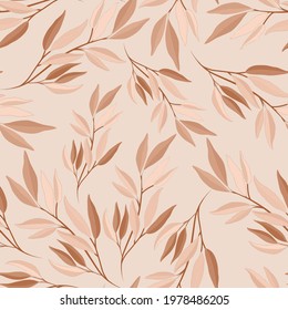 Botanical seamless pattern with leaves. Bright summer or spring print for any purposes. Colorful hand drawn illustration. Vintage natural pattern. Organic background.	