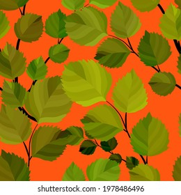 Botanical seamless pattern with leaves. Bright summer or spring print for any purposes. Colorful hand drawn illustration. Vintage natural pattern. Organic background.	