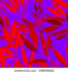 Botanical seamless pattern with leaves. Bright summer or spring print for any purposes. Colorful hand drawn illustration. Vintage natural pattern. Organic background.	