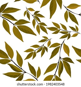 Patrón botánico sin soldadura con hojas. Brillante impresión de verano o primavera para cualquier propósito. Colorida ilustración dibujada a mano. Patrón natural vintage. Fondo orgánico.	