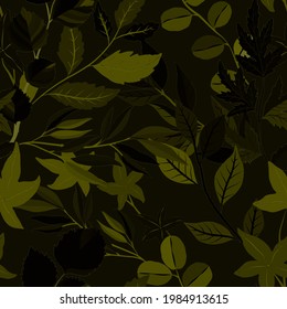 Botanical seamless pattern with leaves. Bright summer or spring print for any purposes. Colorful hand drawn illustration. Vintage natural pattern. Organic background.	