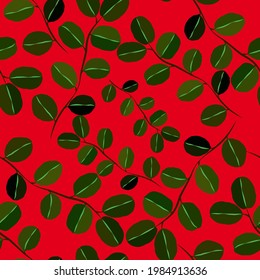 Botanical seamless pattern with leaves. Bright summer or spring print for any purposes. Colorful hand drawn illustration. Vintage natural pattern. Organic background.	