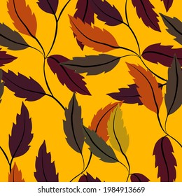 Patrón botánico sin soldadura con hojas. Brillante impresión de verano o primavera para cualquier propósito. Colorida ilustración dibujada a mano. Patrón natural vintage. Fondo orgánico.	