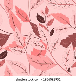 Botanical seamless pattern with leaves. Bright summer or spring print for any purposes. Colorful hand drawn illustration. Vintage natural pattern. Organic background.	