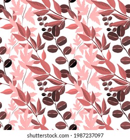 Botanical seamless pattern with leaves. Bright summer or spring print for any purposes. Colorful hand drawn illustration. Vintage natural pattern. Organic background.	