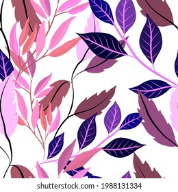 Patrón botánico sin soldadura con hojas. Brillante impresión de verano o primavera para cualquier propósito. Colorida ilustración dibujada a mano. Patrón natural vintage. Fondo orgánico.	