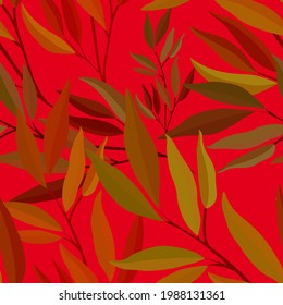 Botanical seamless pattern with leaves. Bright summer or spring print for any purposes. Colorful hand drawn illustration. Vintage natural pattern. Organic background.	