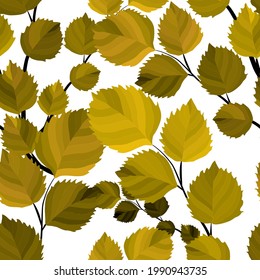 Botanical seamless pattern with leaves. Bright summer or spring print for any purposes. Colorful hand drawn illustration. Vintage natural pattern. Organic background.	