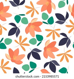 Patrón botánico sin costuras con hojas y flores sobre fondo blanco. Papel de flores y hojas. Fondo florístico