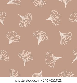 Botanical seamless pattern with leaves ginkgo biloba. Natural design at soft and soothing abstract leaf, nature inspired. Print in calm beige colors
