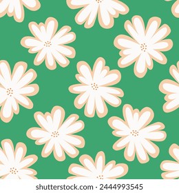 Botanical seamless pattern with meadow flowers, leaves and branches. Vector illustration in hand-drawn flat style. Perfect for decorations, wallpaper, wrapping paper, fabric