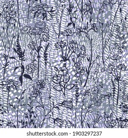 Botanical seamless pattern mixed with spotted animal tiger skin texture.