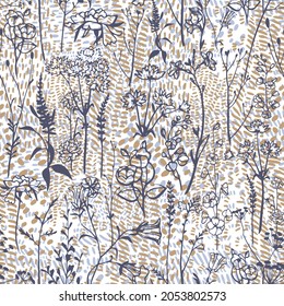 Botanical seamless pattern mixed with spotted animal tiger skin texture.
