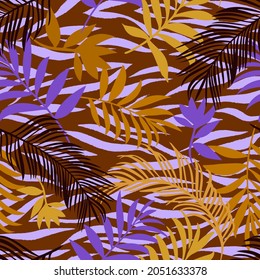 Patrón ininterrumpido botánico mezclado con textura de piel de rayas de cebra tigre. Fantasías exóticas dibujadas a mano y follaje. Fondo floral hecho de hojas de follaje herbal para moda, textil, tela.