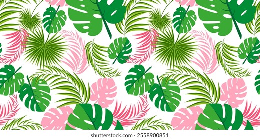Botanical seamless pattern. Modern exotic jungle plants illustration in vector. Hand drawn fantasy exotic sprigs. Leaf tropical ornament. Collage contemporary floral seamless pattern. Eps 10