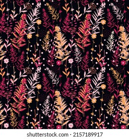 Patrón sin costuras botánicas. Textura floral moderna, vector. Uso para patrones textiles, diseño de embalaje, papel de envoltura, papel tapiz, fondo y más