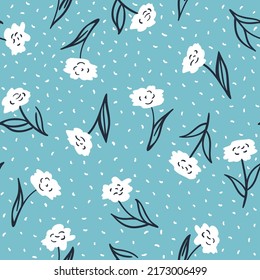 Botanical seamless pattern. Nature vector background with painted flowers. Hand drawn plants. Craftdrawn retro fashion print for fabric, paper, home textile and goods