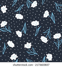 Botanical seamless pattern. Nature vector background with painted flowers. Hand drawn plants. Craftdrawn retro fashion print for fabric, paper, home textile and goods
