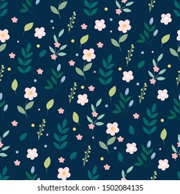 Botanical seamless pattern on dark background