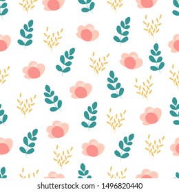 Botanical seamless pattern in pastel color on white background 